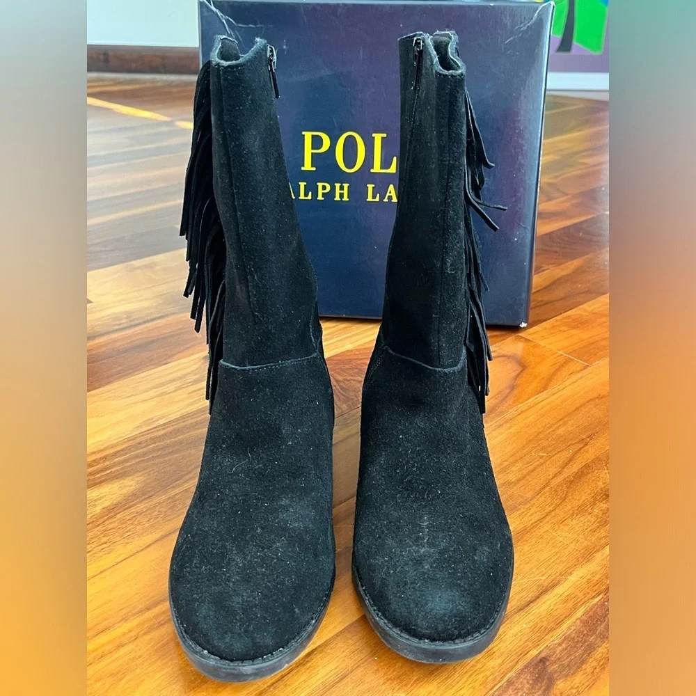 Ralph Lauren Fringe suede boots big girl size 4, NEW